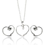 wholesale 925 sterling silver open heart stud earring & necklace set