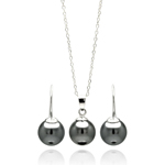 wholesale 925 sterling silver black pearl hanging earring & necklace set