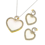 wholesale 925 sterling silver rhodium & gold plated inlay heart stud earring & necklace set