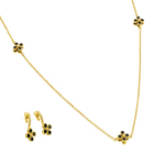wholesale 925 sterling silver gold plated black dangling stud earring & 18 inch chain necklace set