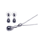 wholesale 925 sterling silver black pearl dangling stud earring & dangling necklace set