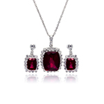 wholesale 925 sterling silver red & rectangular dangling stud earring & dangling necklace set