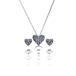 wholesale 925 sterling silver pearl heart hanging stud earring & hanging necklace set