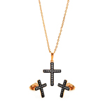 wholesale 925 sterling silver black rhodium & gold plated cross stud earring & necklace set