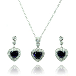 wholesale 925 sterling silver purple heart dangling stud earring & necklace set