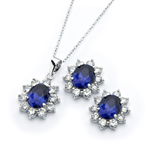 wholesale 925 sterling silver cluster blue cluster flower stud earring & necklace set