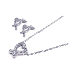 wholesale 925 sterling silver ribbon open heart stud earring & necklace set