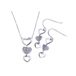 wholesale 925 sterling silver multiple graduated open & closed heart hook earring & necklace set