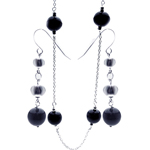 wholesale 925 sterling silver graduated black onyx dangling hook earring & necklace set