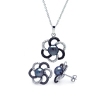 wholesale 925 sterling silver multicolor open flower black pearl stud earring & necklace set