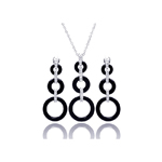 wholesale 925 sterling silver open graduated circle black onyx dangling stud earring & necklace set