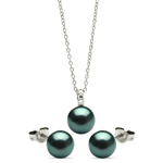 wholesale 925 sterling silver dark teal stud earring & necklace set