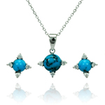 wholesale 925 sterling silver blue ball stud earring & necklace set