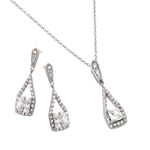 wholesale 925 sterling silver square hanging stud earring & hanging necklace set