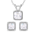 wholesale 925 sterling silver square earrings and necklace set