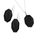 wholesale 925 sterling silver black octagon dangling hook earring & necklace set