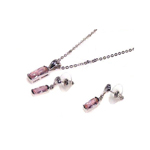 wholesale 925 sterling silver pink baguette dangling stud earring & dangling necklace set