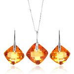 wholesale 925 sterling silver champagne diamond shaped square hook earring & necklace set