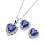 wholesale 925 sterling silver cluster blue heart stud earring & necklace set