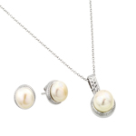 wholesale 925 sterling silver pearl rope border stud earring & necklace set