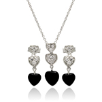 wholesale 925 sterling silver dangling heart black onyx stud earring & necklace set