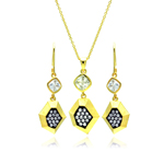 wholesale 925 sterling silver gold plated black dangling stud earring & necklace set