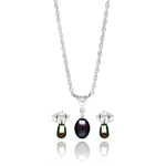wholesale 925 sterling silver open small black pearl dangling stud earring & necklace set