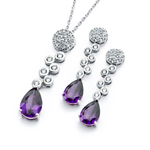 wholesale 925 sterling silver purple teardrop & round hanging stud earring & hanging necklace set