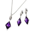wholesale 925 sterling silver inlay purple dangling stud earring & dangling necklace set