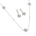 wholesale 925 sterling silver simple clover leverback earring and necklace set