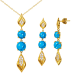 wholesale 925 sterling silver gold plated turquoise and hanging set