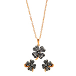 wholesale 925 sterling silver black rhodium & gold plated mini clover stud earring & necklace set