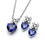 wholesale 925 sterling silver round blue heart stud earring & necklace set