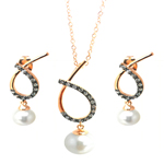 wholesale 925 sterling silver pearl hanging stud earring & hanging necklace set