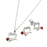 wholesale 925 sterling silver heart red rose stud earring & necklace set
