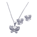 wholesale 925 sterling silver butterfly stud earring & necklace set