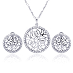 wholesale 925 sterling silver flower rose outline circle stud earring & necklace set