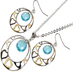 wholesale 925 sterling silver heart blue inlay hook earring & necklace set