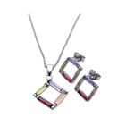 wholesale 925 sterling silver multicolor open square stud earring & necklace set