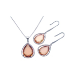 wholesale 925 sterling silver teardrop dangling lever back earring & necklace set