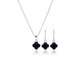 wholesale 925 sterling silver black onyx flower dangling hook earring & necklace set