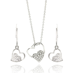 wholesale 925 sterling silver open heart dangling hook earring & necklace set