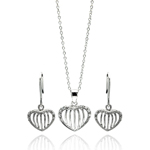 wholesale 925 sterling silver open heart stripe stud earring & necklace set