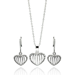 wholesale 925 sterling silver open heart stripe stud earring & necklace set