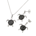 wholesale 925 sterling silver black & turtle dangling stud earring & necklace set