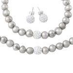 wholesale 925 sterling silver fresh water white pearl necklace, bracelet and earrings set