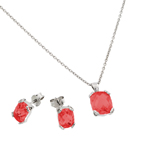 wholesale 925 sterling silver ruby cz stud earring & necklace set