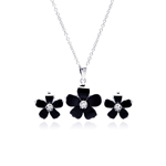 wholesale 925 sterling silver black flower & stud earring & dangling necklace set
