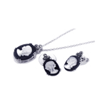 wholesale 925 sterling silver mother of plearl lady on black onyx earring & necklace set