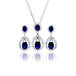 wholesale 925 sterling silver blue & teardrop hanging stud earring & necklace set